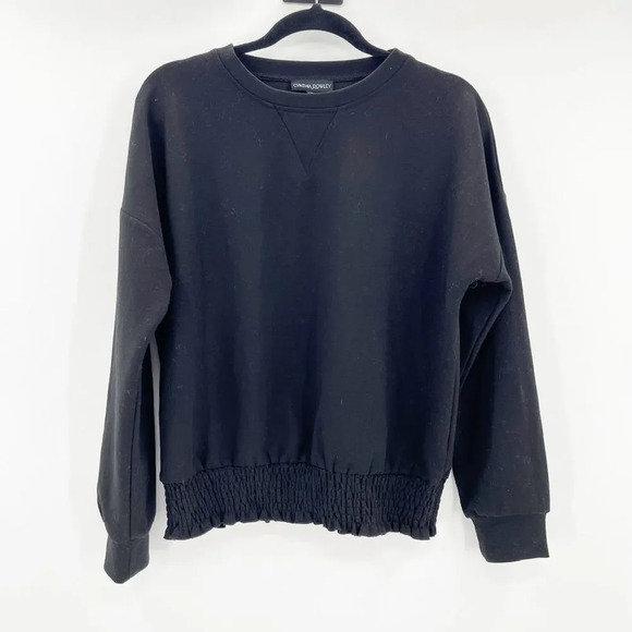 Cynthia Rowley Black‎ Crew Neck Smocked Hem Pullover Sweatshirt Women's Size M - Picture 1 of 4